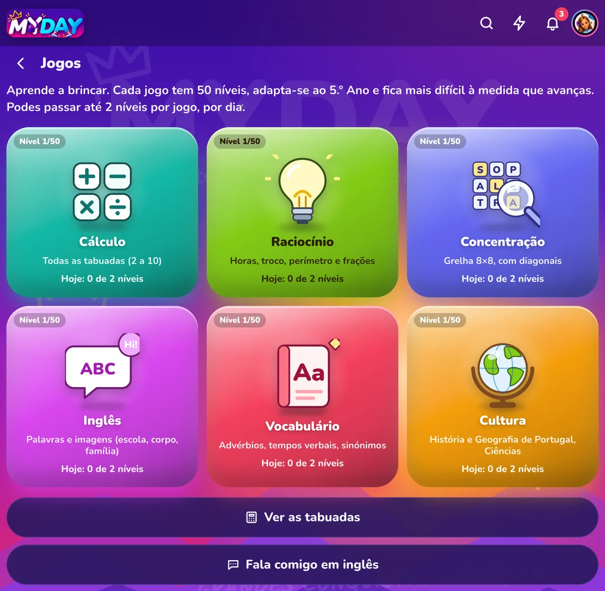 Jogos e desafios escolares na app MYDAY